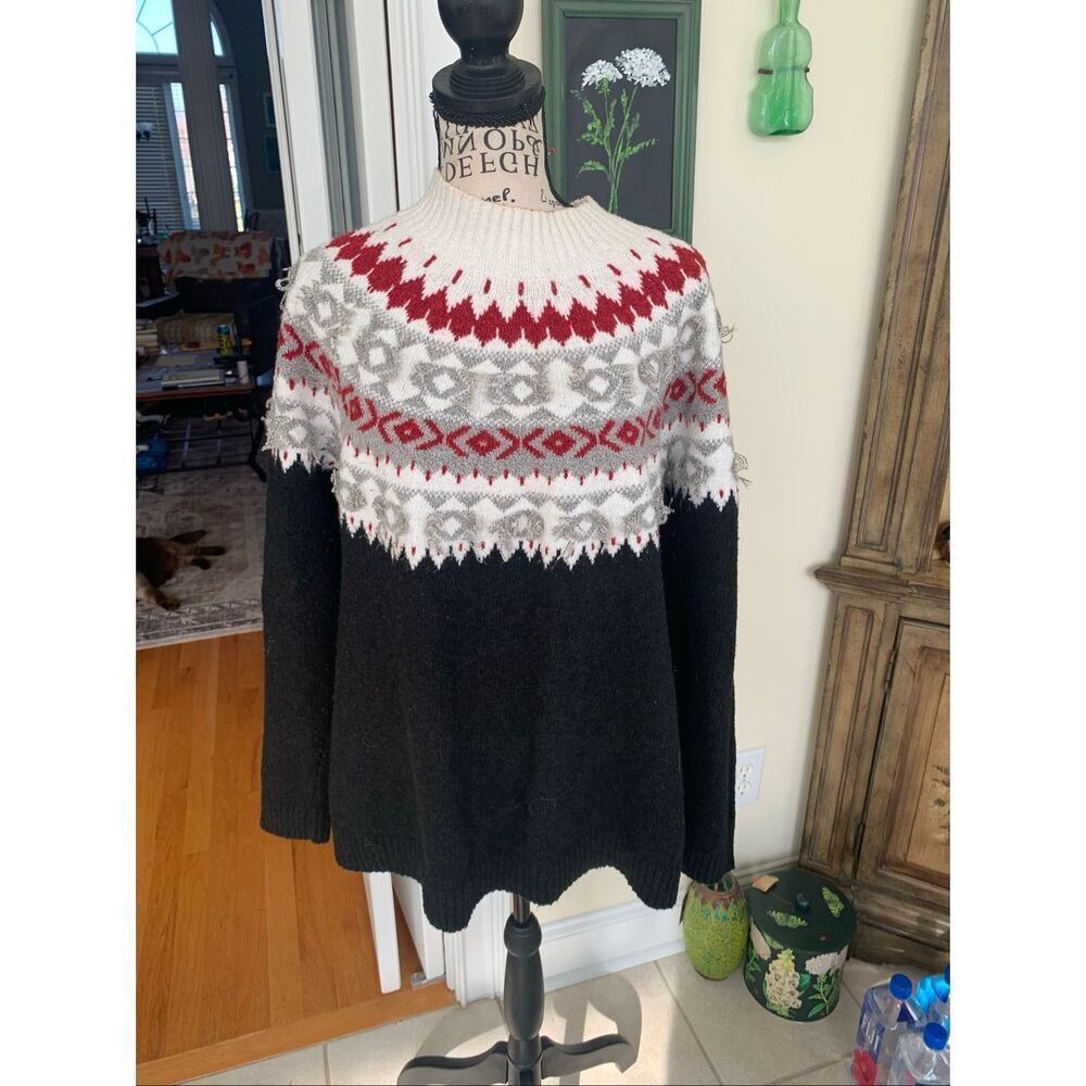 J JILL Black Fair isle Sweater